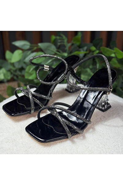 MEY Sparkling silver striped block heel shoes m1116