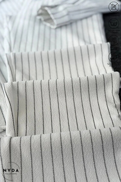 Nyda Collections Men's Crepe Fabric Striped Lycra Oversize Long Sleeve Shirt with Pockets Elastic Waist Lace-Up Trousers Set