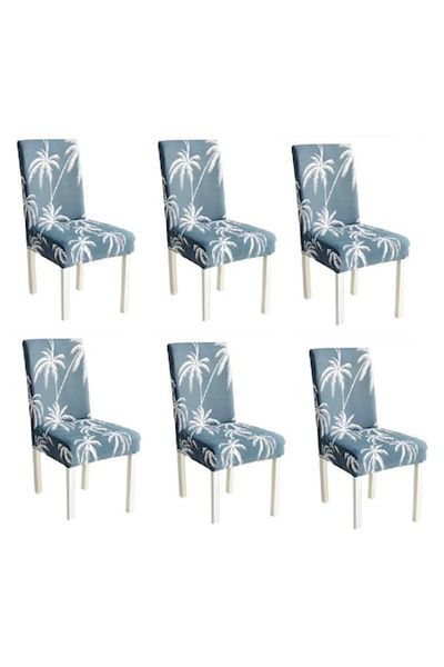 OEM Set 6 huse universale pentru scaune din poliester elastan, imprimeu elegant, MS STAR, albastru multicolor