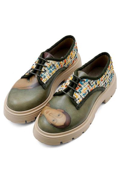 Dogo Women's Vegan Leather Cream Casual Shoes - Painting of a Lady Design