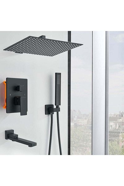 CasaVie Set de dus incastrat, para de 30 cm, 3 functii, negru mat, cod 1687