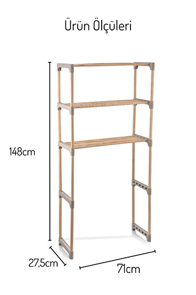 Nandy Home 3 Raflı, Çamaşır Makinesi Düzenleyici , Çok Amaçlı Masif Ahşap - Mutfak, Banyo, Ofis Düzenleyici