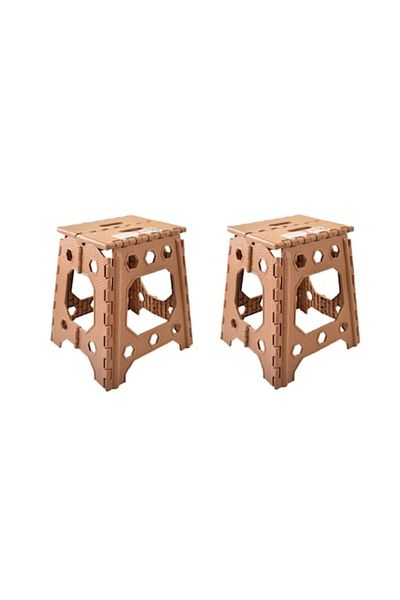 OEM Set 2 Folding Plastic Stools with Carrying Handle, 46x23x27 cm, Brown