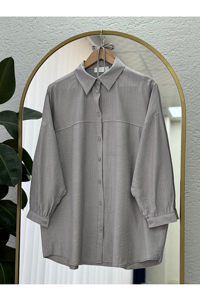 MİHRA STORE Nubona Front Robe Detailed Tunic-As5897 Gray