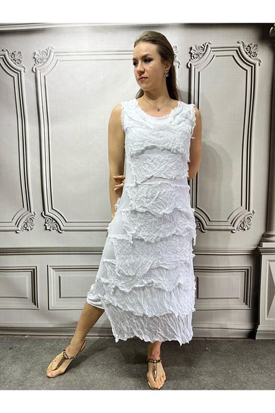 AGORATEKSTİL Original Italian Silk Ruffle Lycra Longdress