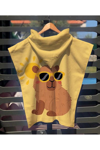 Evmila Capybara Patterned Children's Poncho Beach Towel & Bathrobe 60X60 cm