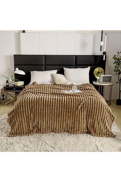 trendyhome Cocolino Fluffy Blanket, Double Bed, Plain, Brown, J13227