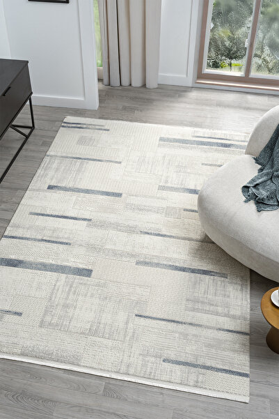 VİTALİHOME Dream Gri Mavi Halı Modern Dokuma Halı Salon Oturma Odası Yatak Od...