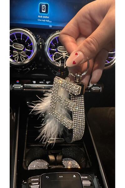 Oasis Life HARFLİ TAŞ KAPLI RENKLİ TÜYLÜ ANAHTARLIK SET E HARFİ