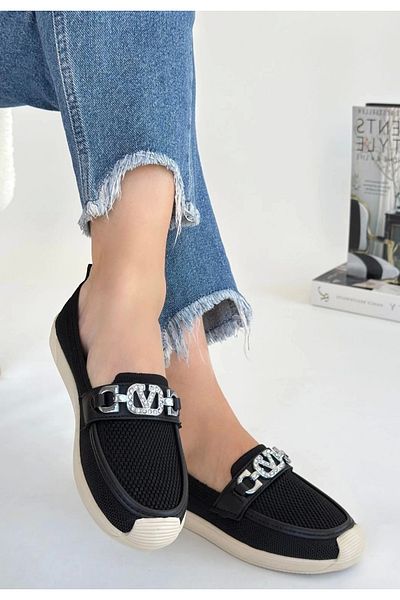 Ekince Wata Black Knitwear Ballerina Shoes