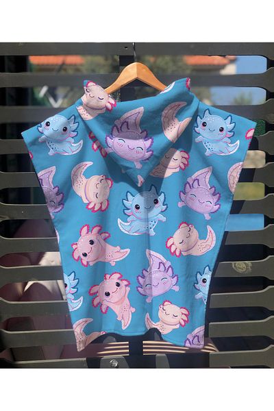 Evmila Axolotl Patterned Children's Poncho Beach Towel & Bathrobe 60X60 cm