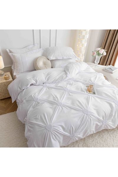 JOJO HOME Set Lenjerie de pat uni cu dantela si pliuri in forma de inima