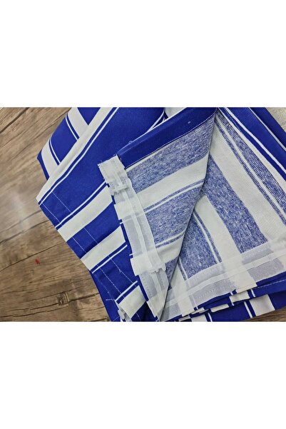 DEVRİM OLİVYA TEKSTİL Lüks 1.Sınıf Kornişli Mavi Beyaz Balkon Perdesi En X Yükseklik Ölçülerle