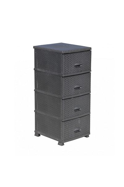 Inaplast Plastic Cabinet, Rattan Style with 4 Drawers, Gray Anthracite, 91 x 44 x 37.5 cm + Set of 6 Universa