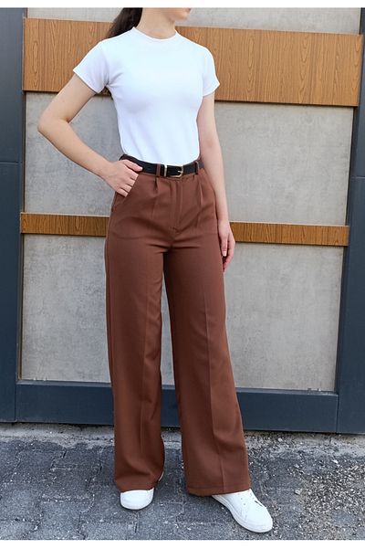 siyalife Women's Button Pleated High Waist Crepe Fabric Comfortable Fit Palazzo Pants