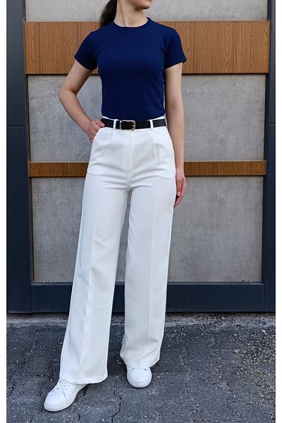 siyalife Women's Button Pleated High Waist Crepe Fabric Comfortable Fit Palazzo Pants
