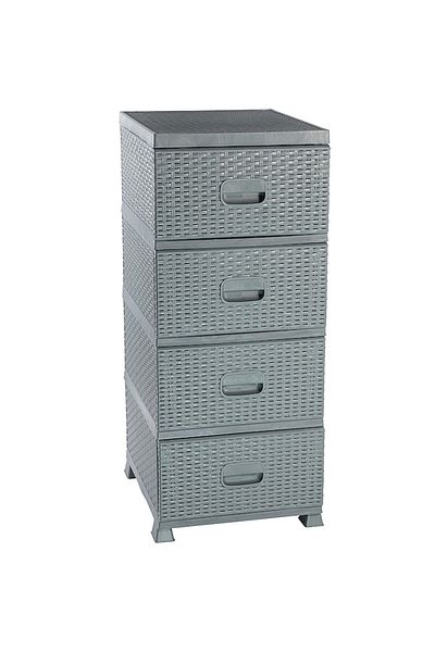 Chomik Plastic Storage Cabinet Chomik® with Drawers, for Hall, Bathroom and Kitchen, Rattan, Gray, 38x45x9