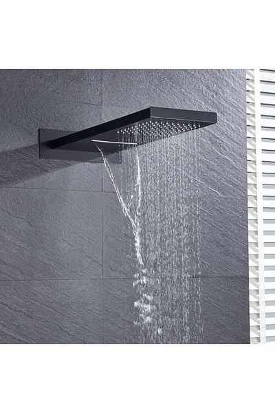 CasaVie Shower set with waterfall type hand shower with thermostat, matt black, with 3 water flow functions, code 1545