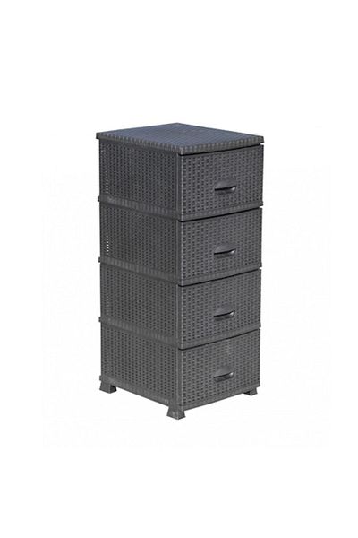 Inaplast Plastic Cabinet, Rattan Style with 4 Drawers, Gray Anthracite, 91 x 44 x 37.5 cm + Set of 6 Universa