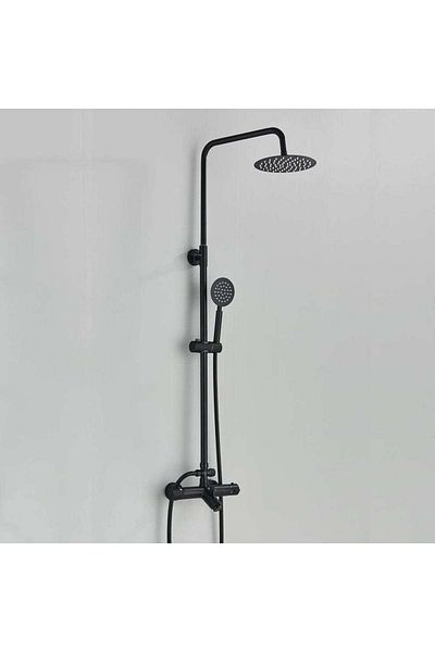 CasaVie Shower column with thermostat, round shower head 20 cm and rain effect, matte black, code 1527