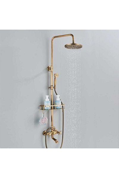 CasaVie Coloana Dus, cu para rotunda si efect de ploaie, auriu, para ajustabila pe inaltime, cod 1437