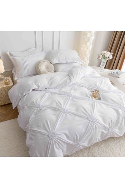 JOJO HOME Set Lenjerie de pat uni cu dantela si pliuri in forma de inima