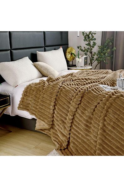 trendyhome Cocolino Fluffy Blanket, Double Bed, Plain, Brown, J13227