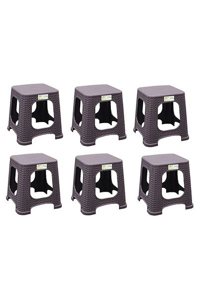 OEM Set of 6 Brown Rattan-Style Plastic Stools, 33cm