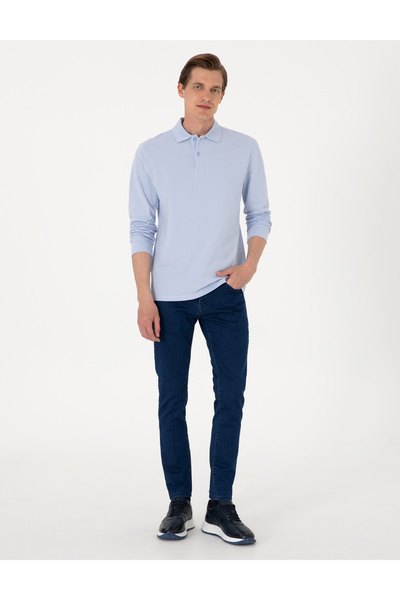 Pierre Cardin Açık Mavi Slim Fit Kıvrılmaz Polo Yaka Basic Pike Sweatshirt 50314048-VR003
