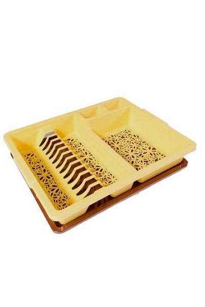 sterk Dish and Cutlery Drainer STERK, 43 x 35 x 8 cm, with Tray, Yellow/Brown + Mop Refill, Microfiber, Te