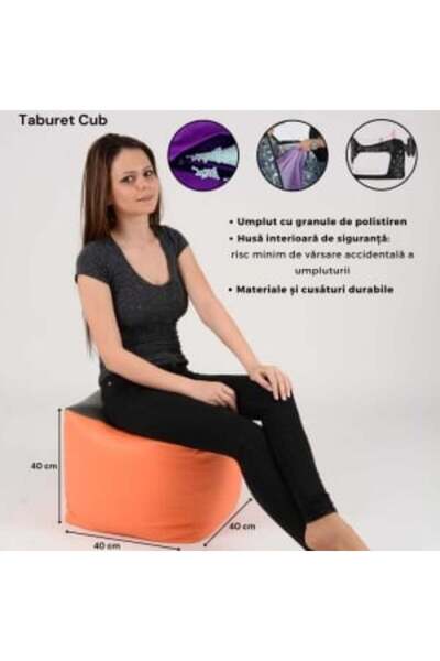 Pufrelax Taburet Cub Pufrelax, Material Impermeabil - Negru