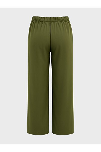 ALİA Viscose Fabric Comfortable Fit Plus Size Trousers - Khaki - Alia