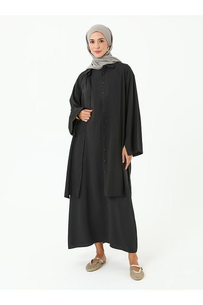 Refka Modal Dress Tunic Double Set - Black -