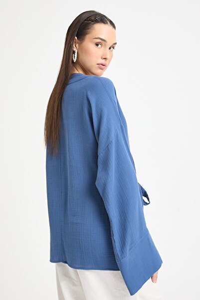 minaaise Kimono de muselină oversize Indigo 29219