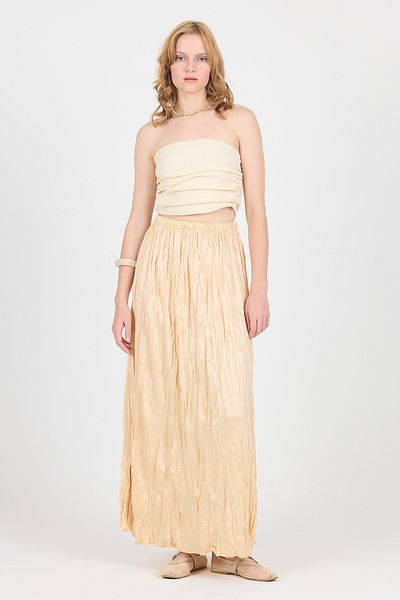 Rays Light Beige Elastic Waist Wrinkled Fabric Skirt 3483