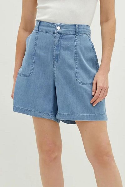 Kübra Tekstil Fusta de jeans albastru deschis cu talie înaltă pentru femei – Denim de vară cu buzunare, croială confortabilă