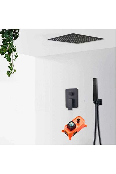 CasaVie Set de dus negru incastrabil in tavan, cu para patrata 30 cm, 2 functii de curgere a apei, cod 1401