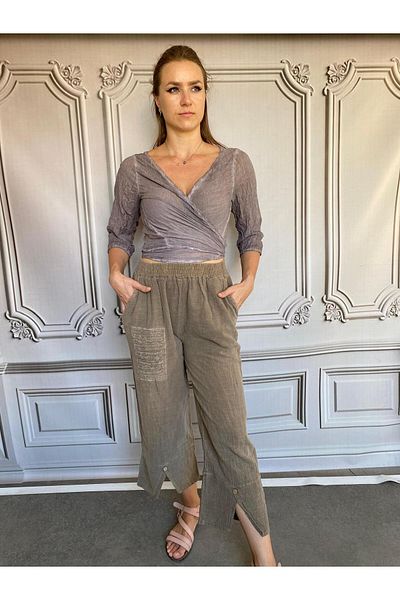 AGORATEKSTİL Women's Linen Fabric Cuff Button Trousers