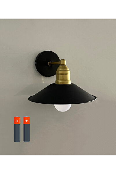 gaziantepavize Viyana Siyah Metal Şapkalı Pilli Aplik - Tek Adet - Özel Tasarım Lamba ve Pil Dahil