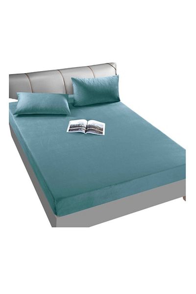 OEM Cuvertură de pat din catifea cu elastic 180x200x25 cm și 2 fețe de pernă 50x70 cm, MS STAR, Pat dublu, Turcoaz