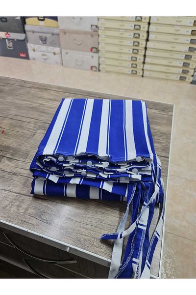 DEVRİM OLİVYA TEKSTİL Luxury 1St Class Corniced Blue and White Balcony Curtain with Width X Height Dimensions