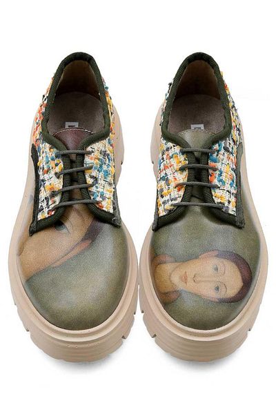 Dogo Women's Vegan Leather Cream Casual Shoes - Painting of a Lady Design