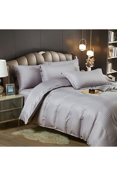 trendyhome Double Bed Linen, Fine Damask, 6 Pieces, UNI, Light Grey, J11857-ELASTIC