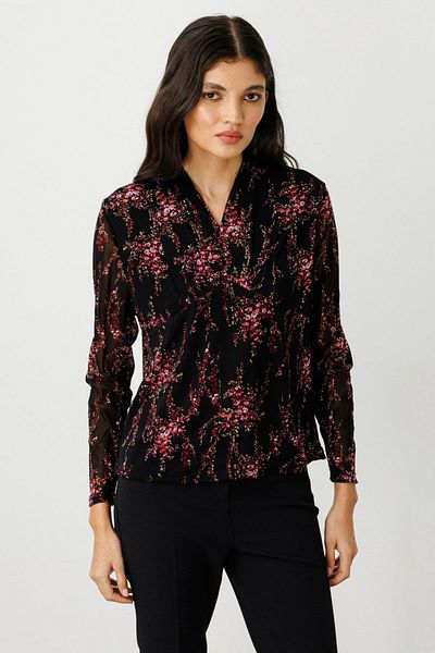 On Fashion Bluz Patterned V-Neck Long Sleeve