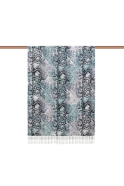 ipekevi Black Gray Python Patterned Silk Shawl