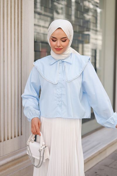 BUTİK SEPETİN Crop Shirt with Pearl Collar