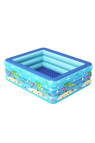 Blasko Piscina Gonflabila Dreptunghiulara pentru Familie, Podea Moale, Tematica Marina, 180 x 140 x 56 cm