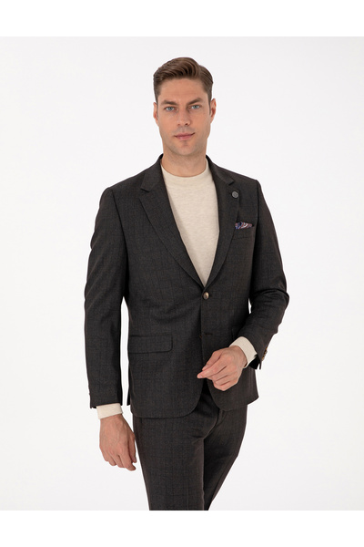 Pierre Cardin Kahverengi Slim Fit Yün Karışımlı Ekose Takım Elbise 50311523-VR029