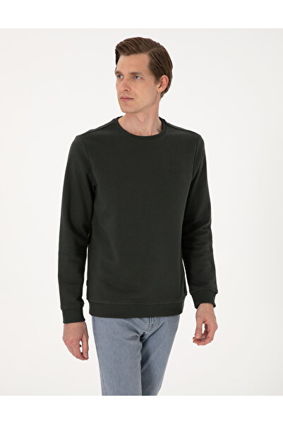 Pierre Cardin Koyu Yeşil 3 İplik Regular Fit Bisiklet Yaka Basic Sweatshirt 50314978-VR079