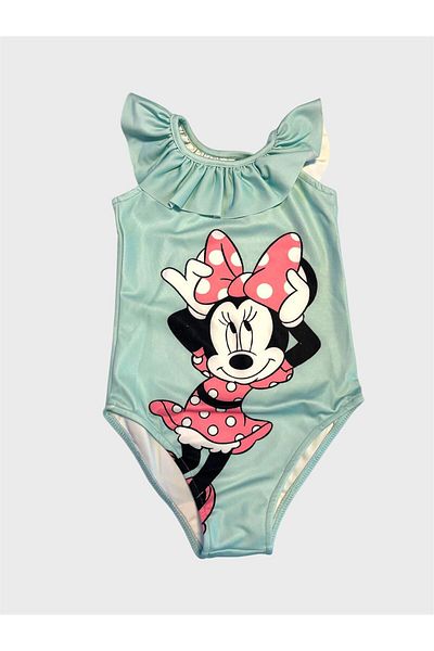ALİŞ KİDS Girl's Green Cross Strap Ruffle Swimsuit